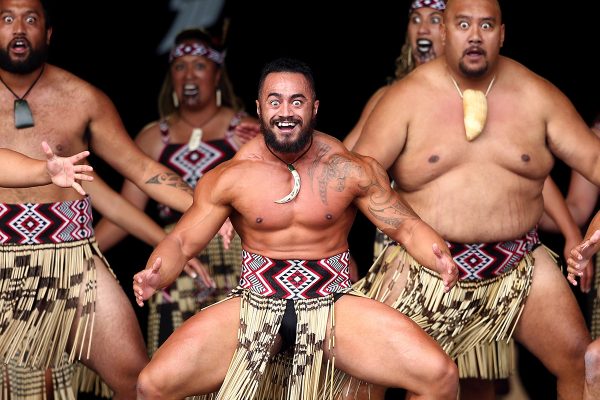 CHRISTCHURCH, NEW ZEALAND - MARCH 08:  Members of Waihirere from Gisborne perform during the Te Matatini National Kapa Haka Festival 2015 at Hagley Park on March 8, 2015 in Christchurch, New Zealand. The National Kapa Haka festival is a biennial event celebrating Māori traditional performing arts. (original article on Block Hotel) 