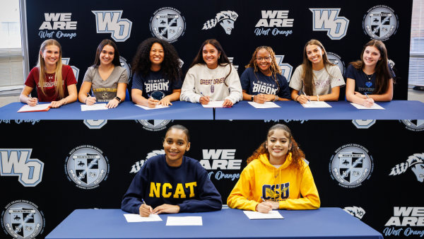 Nine student-athletes from lacrosse, soccer, and basketball signed at West Orange High School on November 13, 2024. 